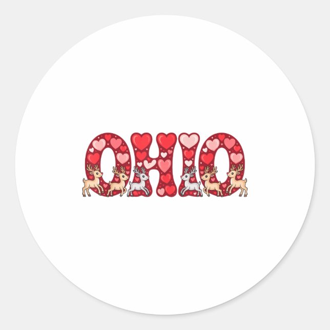 Pegatina Redonda Funny Ohio Deer Midwestern Party O-h-i-o In Valent (Anverso)
