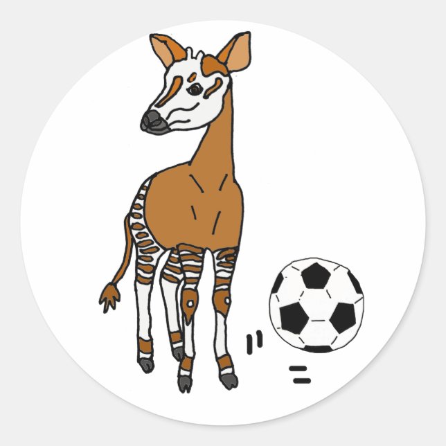 Pegatina Redonda Funny Okapi Jugando Al Personalizado De Fútbol (Anverso)