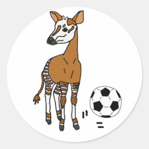 Pegatina Redonda Funny Okapi Jugando Al Personalizado De Fútbol