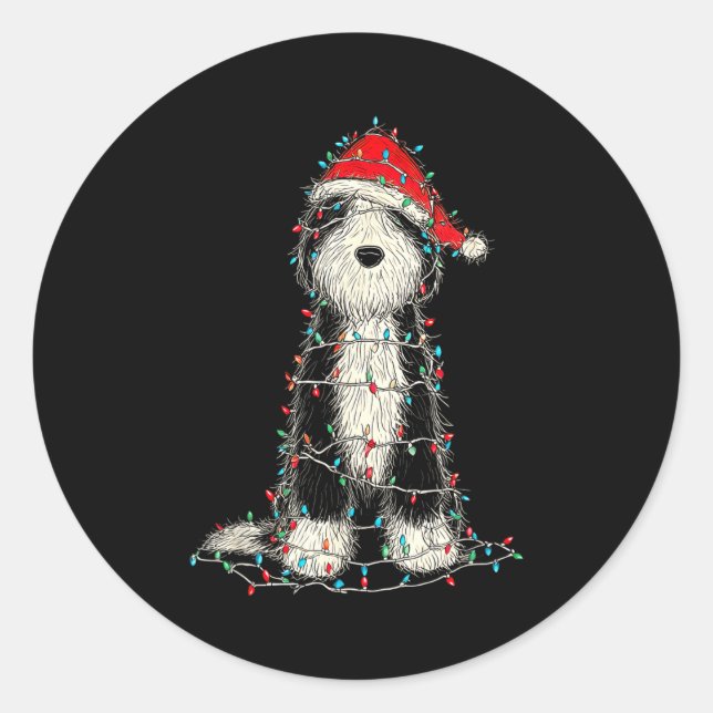 Pegatina Redonda Funny Old English Sheepdog Christmas Graphics Dog  (Anverso)