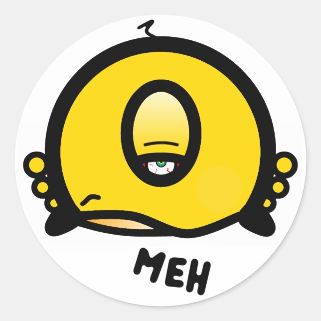 Pegatina Redonda Funny One-Eyed Cartoon “Meh” (Anverso)