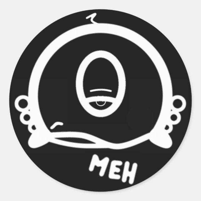 Pegatina Redonda Funny One-Eyed Cartoon “Meh” (Anverso)