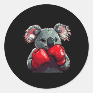 Pegatina Redonda Funny Oso De Koala En El Anillo Con Guantes De Box