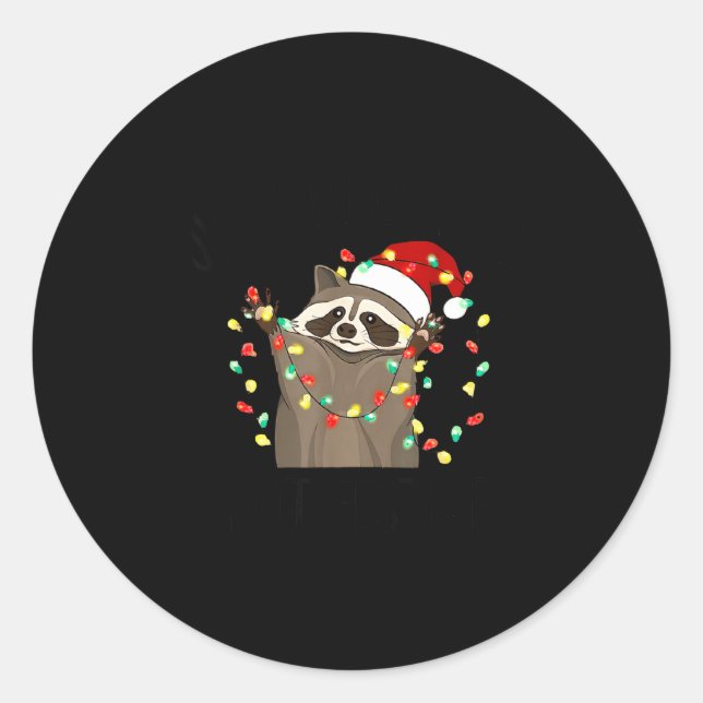 Pegatina Redonda Funny Overstimulated But Festive Raccoon Christmas (Anverso)