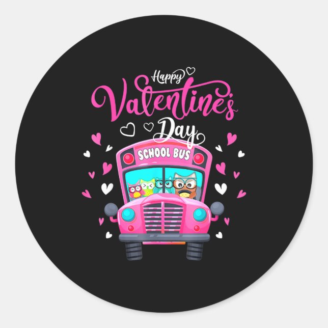 Pegatina Redonda Funny Owls School Bus Driver Happy Valentines Day  (Anverso)