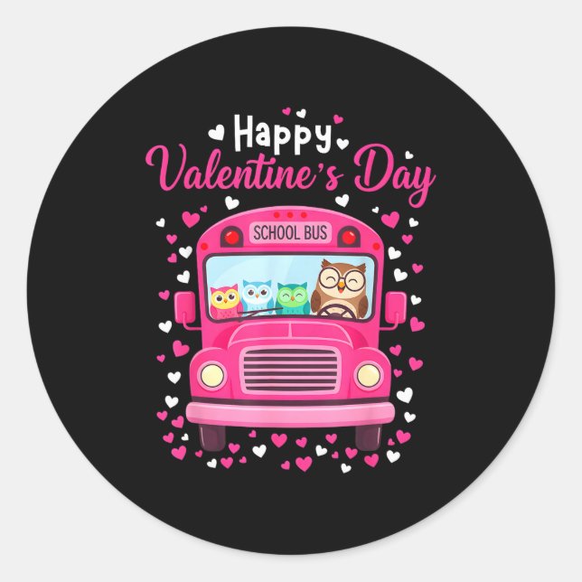 Pegatina Redonda Funny owls school bus driver happy valentines day (Anverso)
