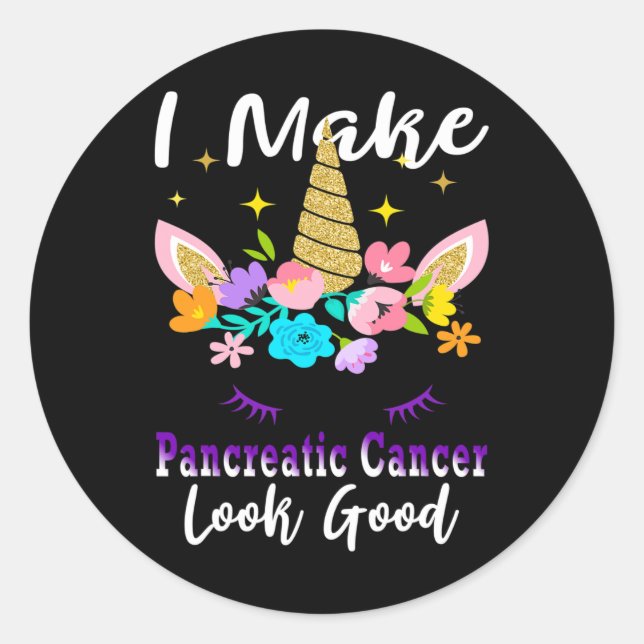 Pegatina Redonda Funny Pancreatic Cancer Unicorn Support Purple Rib (Anverso)