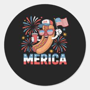 Pegatina Redonda Funny Patriotic Hotdog estilo americano 4 De Julio