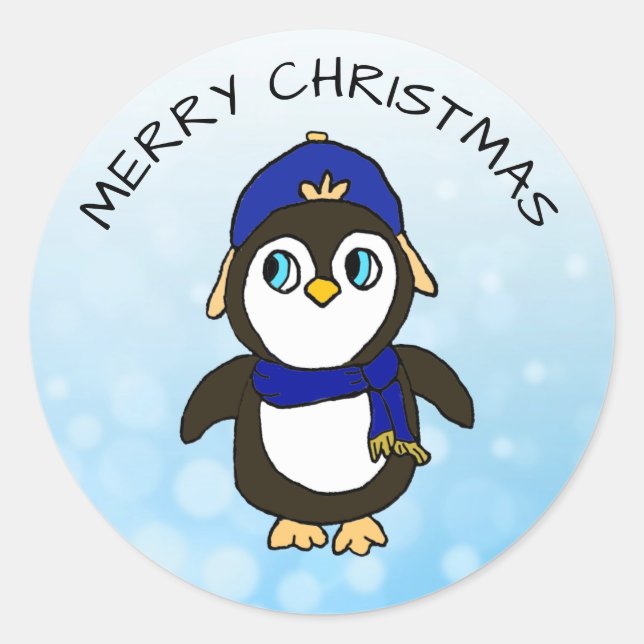 Pegatina Redonda Funny Penguin Navidades (Anverso)