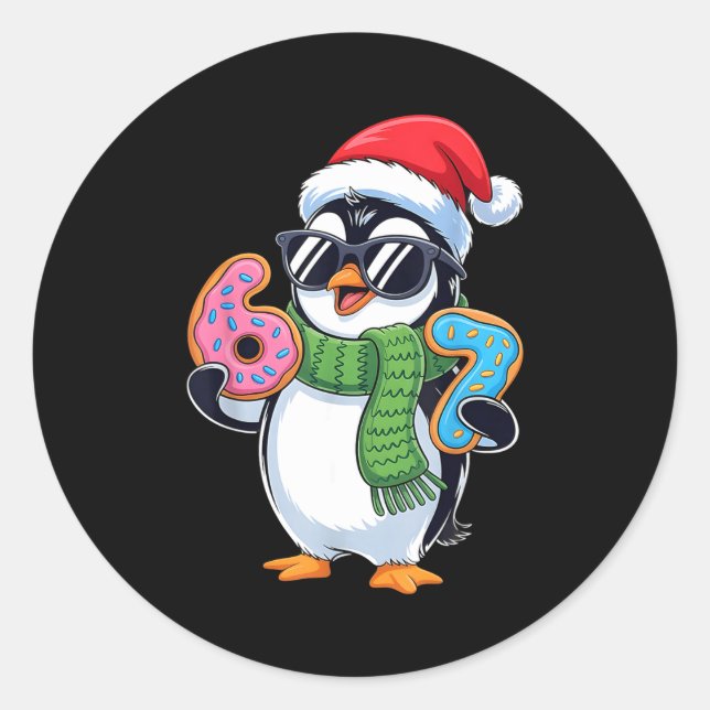 Pegatina Redonda Funny Penguin Six Seven 67 Ice Cream Christmas Boy (Anverso)