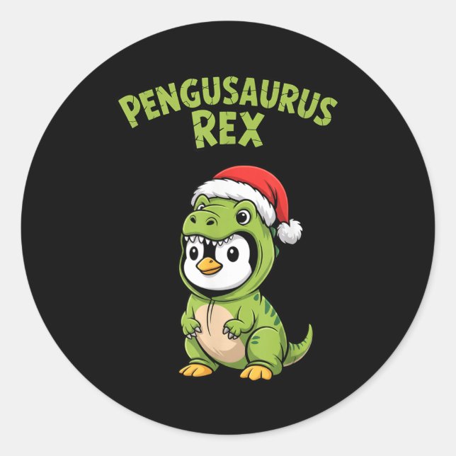 Pegatina Redonda Funny Penguin T-rex Costume Christmas Kids Boys  (Anverso)