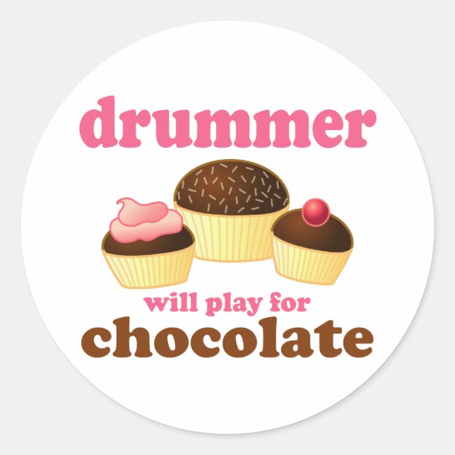 Pegatina Redonda Funny Percussion Drummer (Anverso)