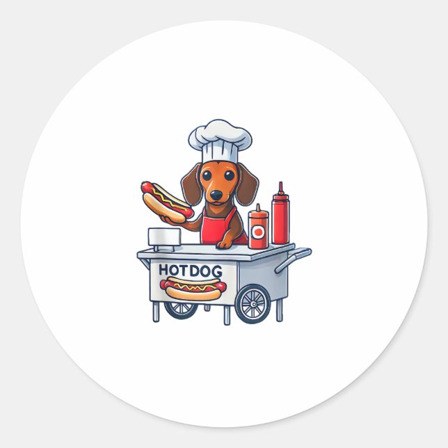 Pegatina Redonda Funny Perro Dachshund Perro Weenie Sausage Hotdog  (Anverso)