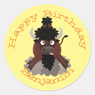 Pegatina Redonda Funny personalizado de búfalo personalizado del cu