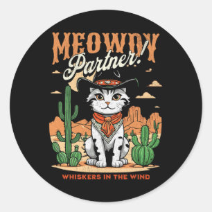 Pegatina Redonda Funny Personalizado de cosecha de gato de Meowboy 