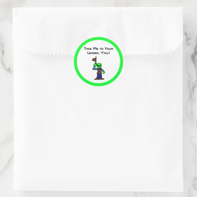 Pegatina Redonda Funny Personalizado de Cowboy Alien con secuestro  (Bolso)