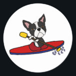 Pegatina Redonda Funny Personalizado de Kayaking Boston Terrier Dog<br><div class="desc">Cute dulce Boston terrier cachorro perro kayak diseño original de arte gráfico es lo mejor para los amantes del perro de Boston terrier,  kayakers y amantes de mascotas.</div>