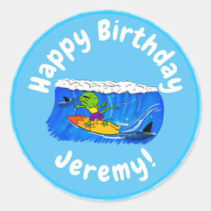 Pegatina Redonda Funny personalizado de surf con lagarto frito