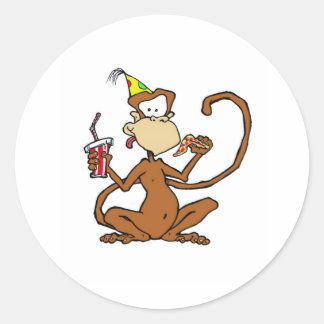 Pegatina Redonda Funny Personalizado Pizza Monkey