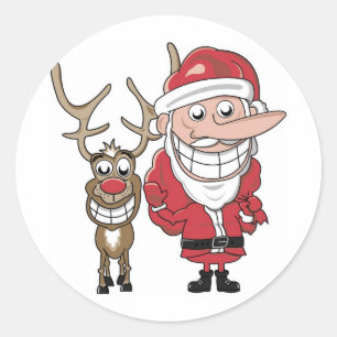 Pegatina Redonda Funny Personalizado Santa y Rudolph