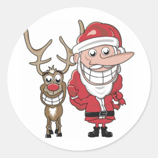 Pegatina Redonda Funny Personalizado Santa y Rudolph