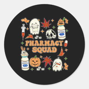 Pegatina Redonda Funny Pharmacy Squad Halloween Pharmacist Tech Cow