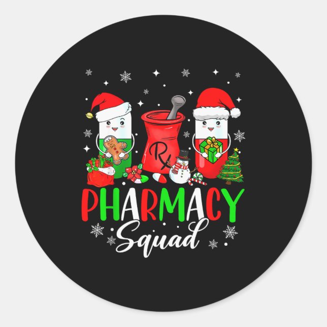 Pegatina Redonda Funny Pharmacy Tech Squad Christmas Matching Holid (Anverso)