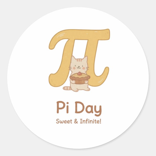 Pegatina Redonda Funny Pi Day Animal with Pie – Math Lover Gift (Anverso)
