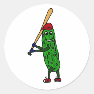Pegatina Redonda Funny Pickle Jugando Personalizado De Béisbol