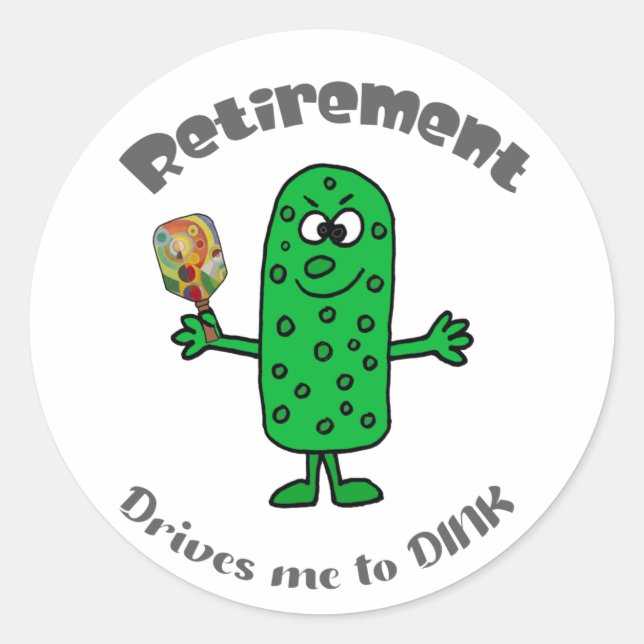Pegatina Redonda Funny Pickle Pickleball Player Retirement Personal (Anverso)
