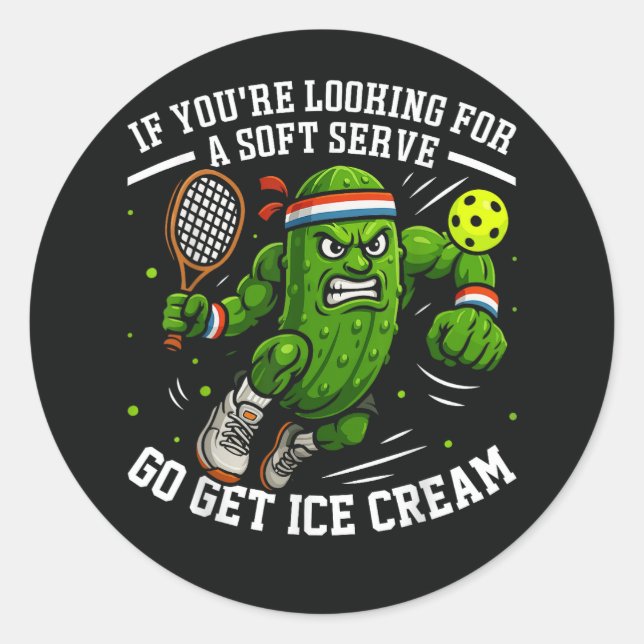 Pegatina Redonda Funny Pickle Playing Pickleball (Anverso)