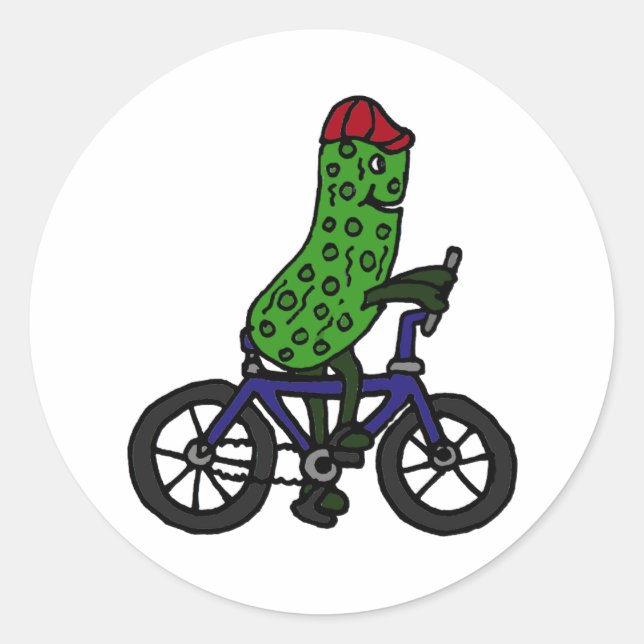 Pegatina Redonda Funny Pickle Riding Bicycle Personalizado (Anverso)