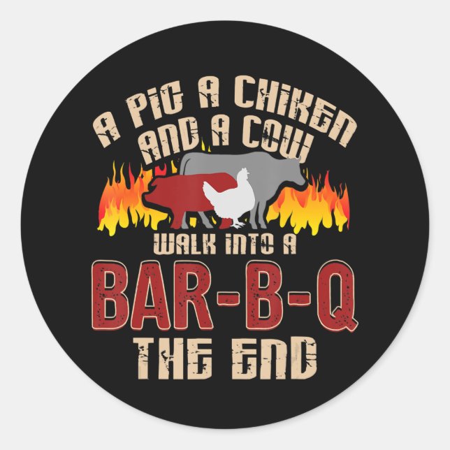 Pegatina Redonda Funny Pig Chicken Cow Bar B Q Bbq Chef Cookie Cook (Anverso)