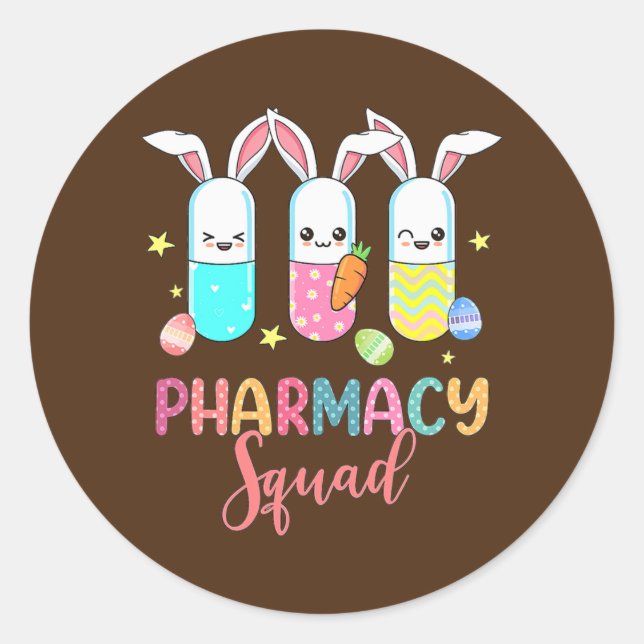 Pegatina Redonda Funny Pills Bunny Pharmacy Squad Vida Farmacéutica (Anverso)