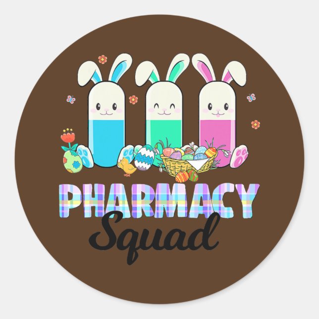 Pegatina Redonda Funny Pilys Farmacy Squad Farmacéutico Easter (Anverso)