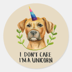 Pegatina Redonda Funny Pit Bulldog Unicorn