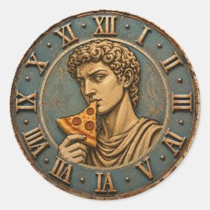 Pegatina Redonda Funny Pizza David Renaissance Art Parody Kitchen