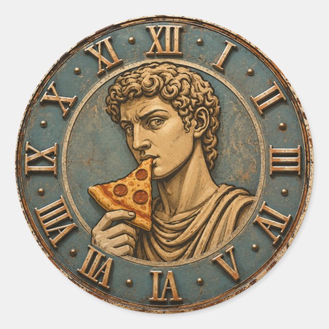 Pegatina Redonda Funny Pizza David Renaissance Art Parody Kitchen  (Anverso)