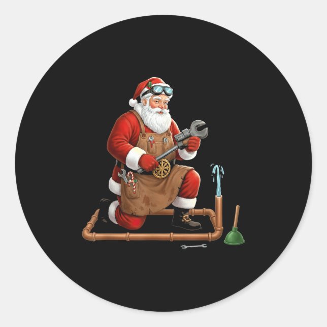 Pegatina Redonda Funny Plumber Santa Christmas Graphic  (Anverso)