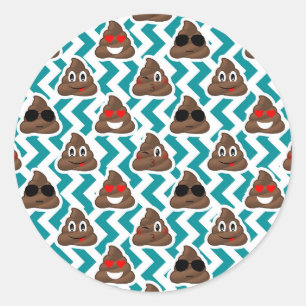 Pegatina Redonda Funny Poop Emojis Pegatinas con patrones Verde azu