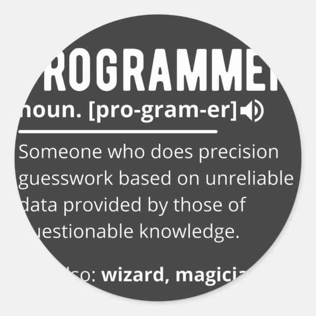 Pegatina Redonda Funny Programmer Code Developer Meaning Definition (Anverso)