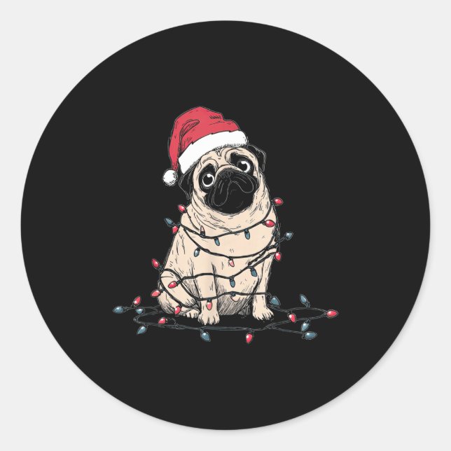 Pegatina Redonda Funny Pug Christmas Graphics Dog Lights Lover Owne (Anverso)