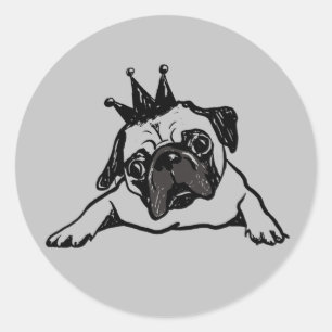 Pegatina Redonda Funny Pug Dog King Queen