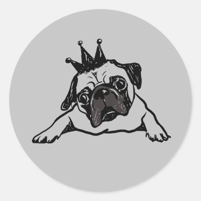 Pegatina Redonda Funny Pug Dog King Queen (Anverso)