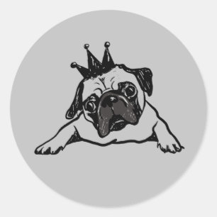 Pegatina Redonda Funny Pug Dog King Queen