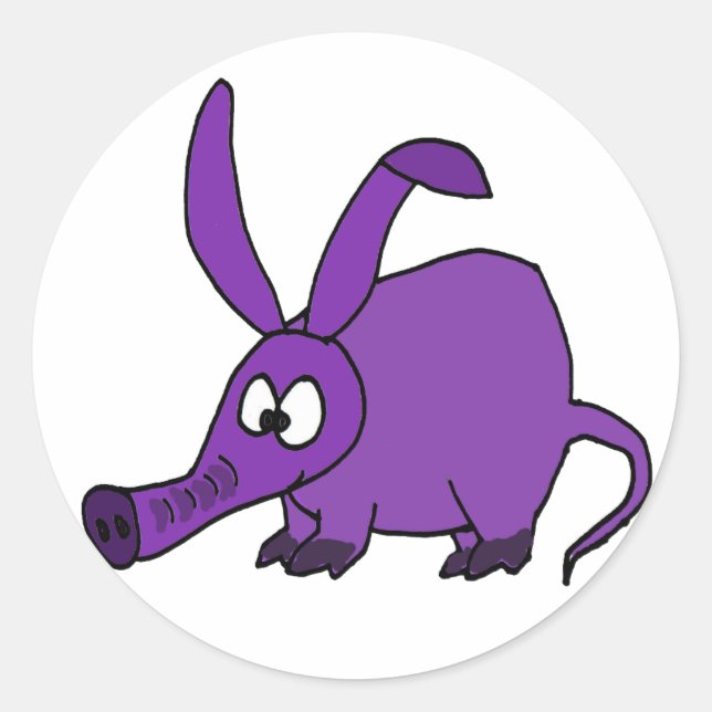 Pegatina Redonda Funny Purple Aardvark (Anverso)