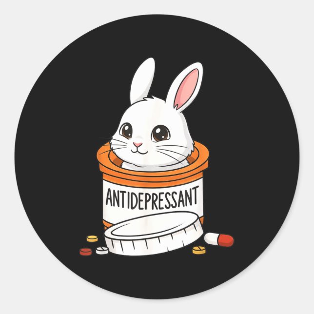 Pegatina Redonda Funny Rabbit Bunny Anti Depressant Zoo Boys Girls  (Anverso)