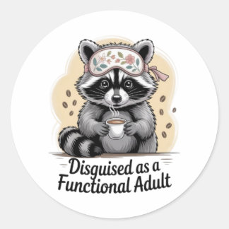 Pegatina Redonda Funny Raccoon Coffee Sticker Functional Adult Deca