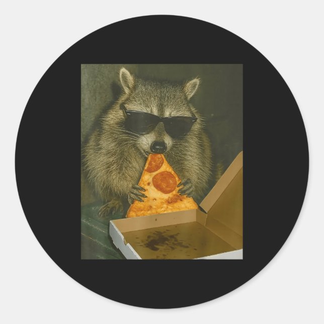 Pegatina Redonda Funny Raccoon Eating Zza Animal Meme Raccoon  (Anverso)