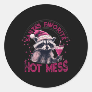 Pegatina Redonda Funny Raccoon, el Navidad favorito de Santa Mess